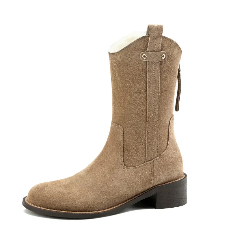 

Fashion Women Snow Boots Wool Genuine Leather Fur Boots Winter Ankle Warm Outdoor Shoes