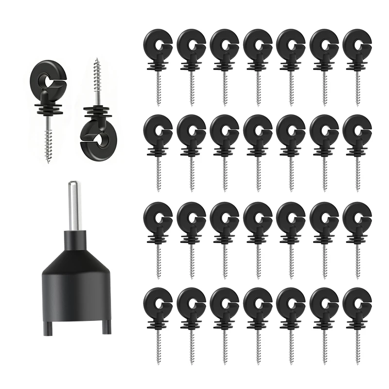 30 Pcs Electric Fence Insulators with Sleeve for Wooden Posts Self Tapping Ring Insulation Nail for Livestock Animal Farm Fence