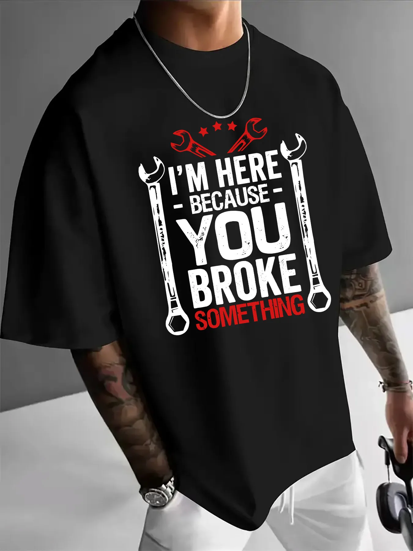 Vintage Mechanic Text Print Men Short Sleeve Tshirt Wrench Tool Design O Neck Tee Auto Repair Fan Casual Male Street Fashion Top