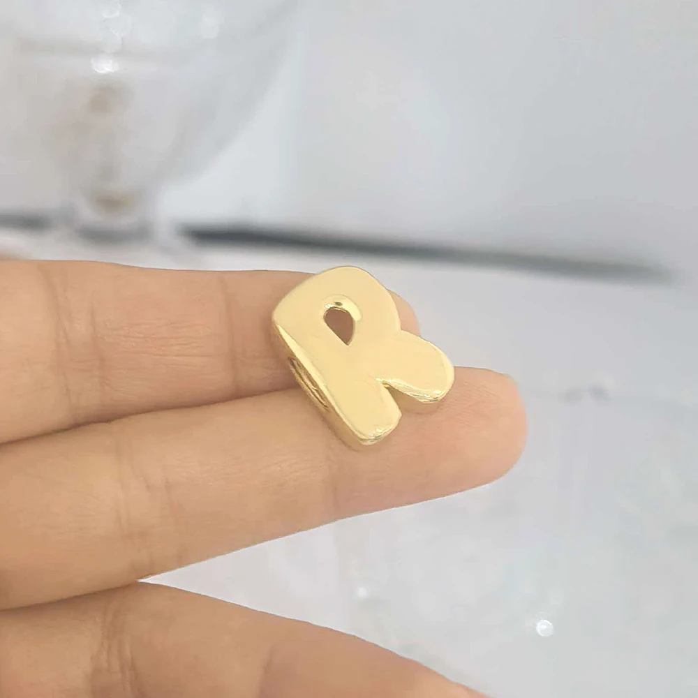 QMHJE Initial Alphabet Buchstaben Spacer Perlen für Armband Großes Loch Stern Herz Charm Anhänger Gold Farbe DIY Herstellung Kupfer Großhandel