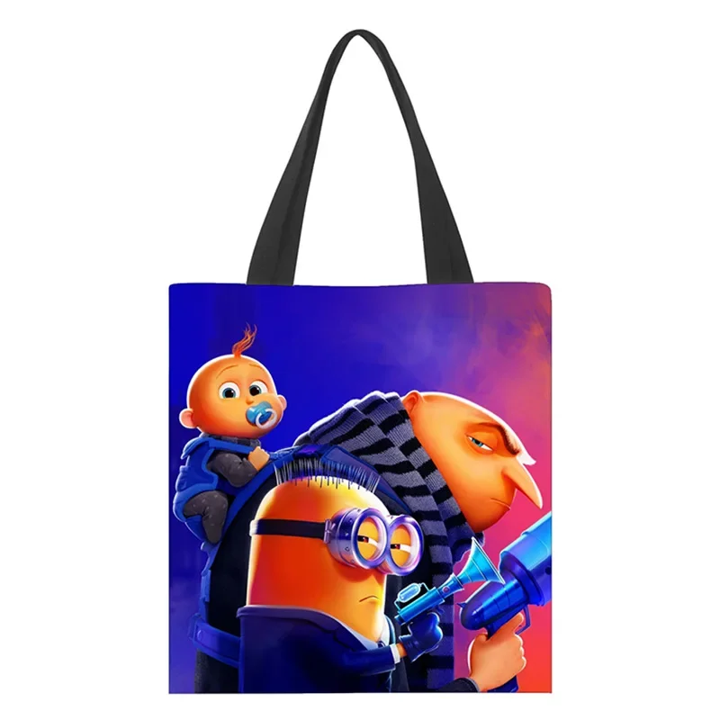 33cm Minions Despicable Me Cute Cartoon Canvas Shoulder Bag Action Figure Large Capacity Cartoon Canvas Bag Kids Birthday Gifts