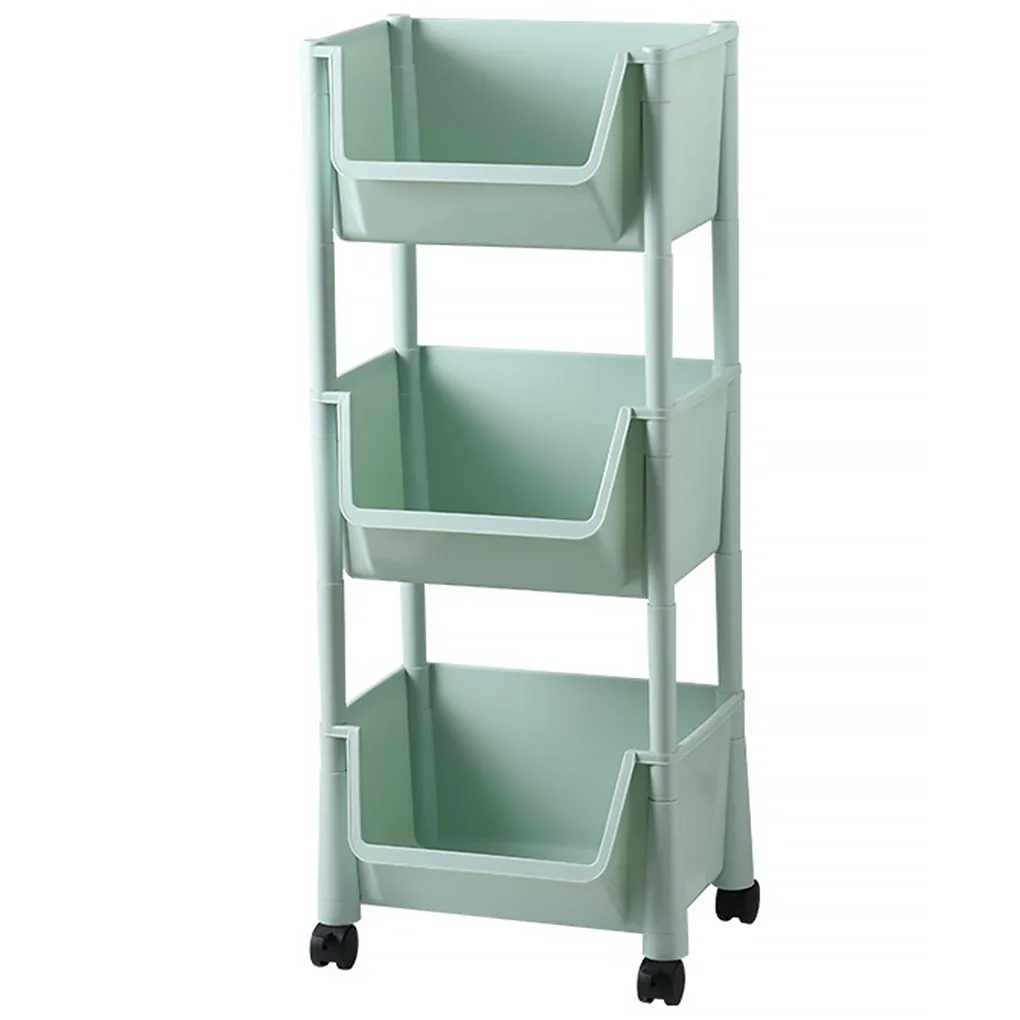 

Kitchen Storage Shelf with Wheels Multi-function Movable Cart Laundry Layered Organizer Rack, Beige, 4 Layer