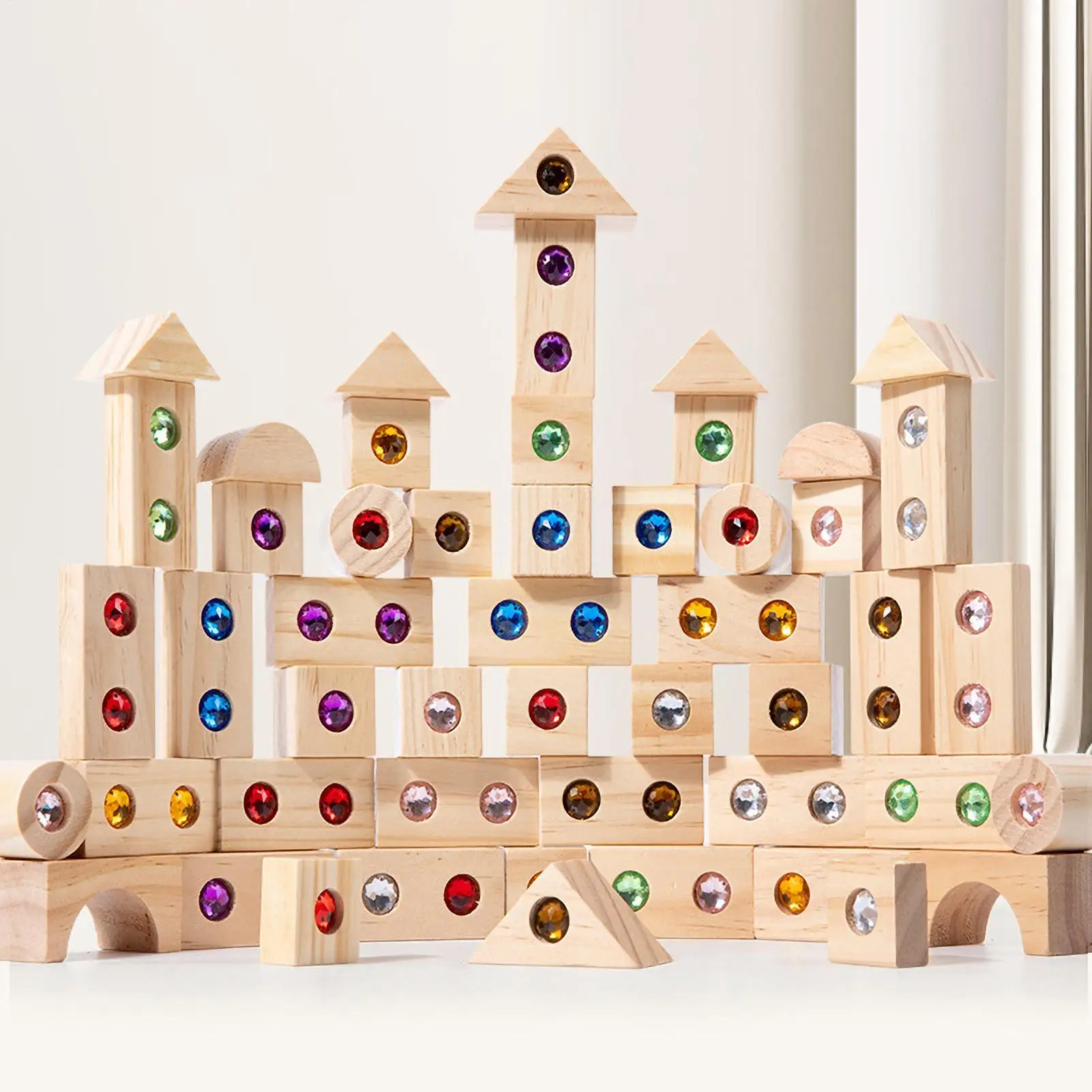 Juego de bloques de construcción de madera para niños, cubo de apilamiento de arcoíris, juego de torre apilable de arcoíris, construcción de bloques acrílicos para 3