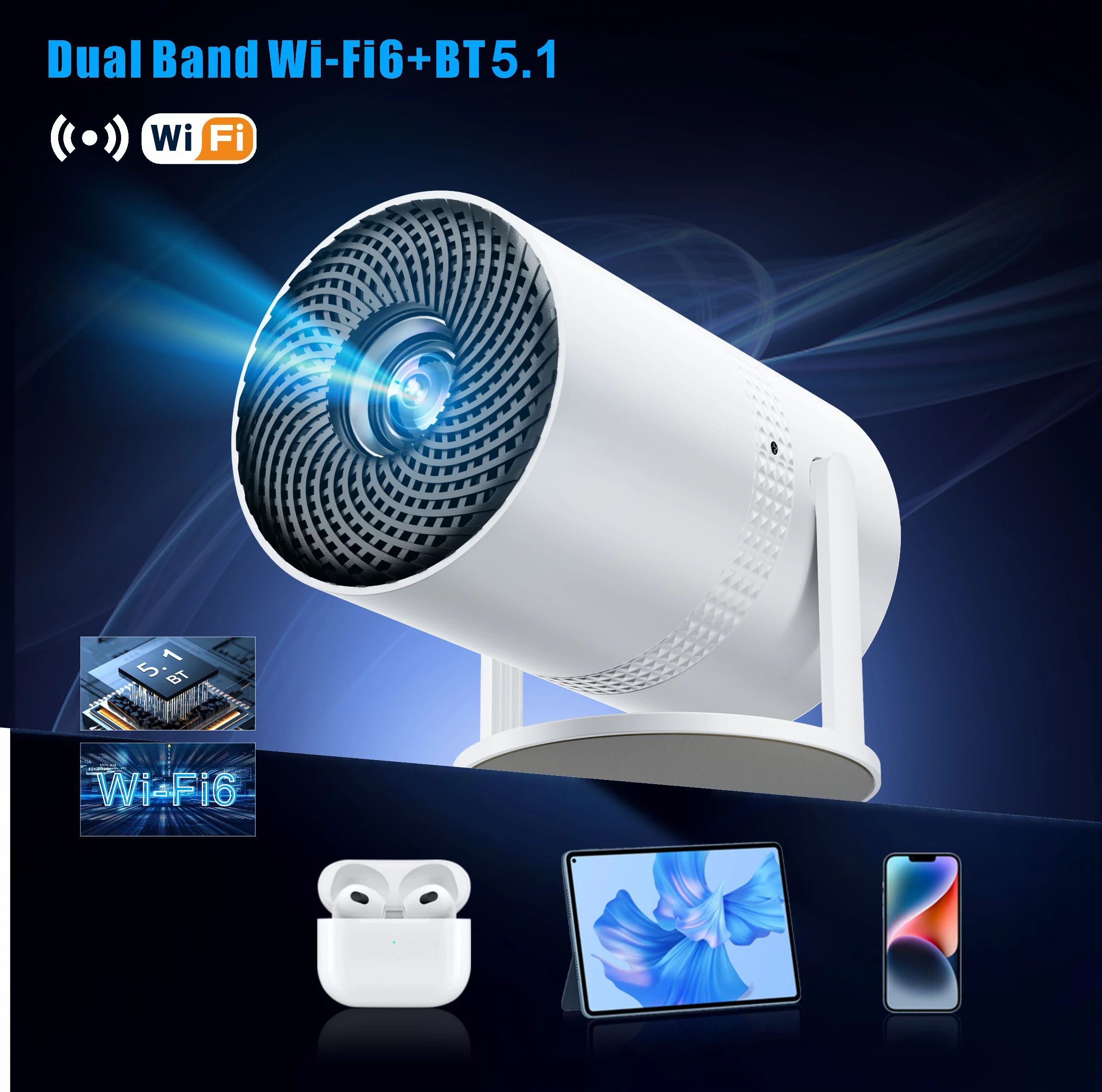 Salange P300 Projector 4K Android11 WiFi Rotatable Smart TV 720P Cinema Portable Outdoor Sync Phone Proyector for 1080P 8K Movie