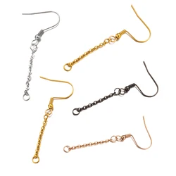 10pcs Stainless Steel Earring Hooks Hypoallergenic Ear Wires with Extender Chainsfor DIY Dangle Pendanr Jewelry Making Findings