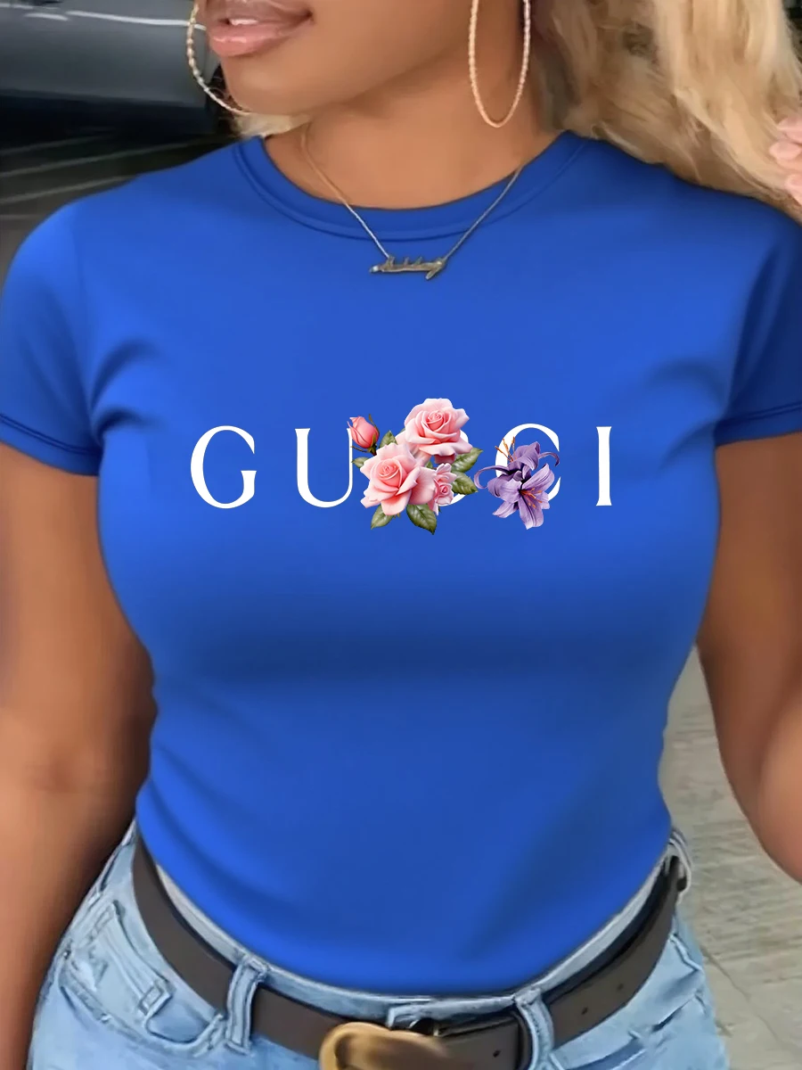 تي شيرت نسائي قطن 100% عالي الجودة مطبوع عليه حروف يومية بلوزة علوية صيفية كلاسيكية بأكمام قصيرة للسيدات #4