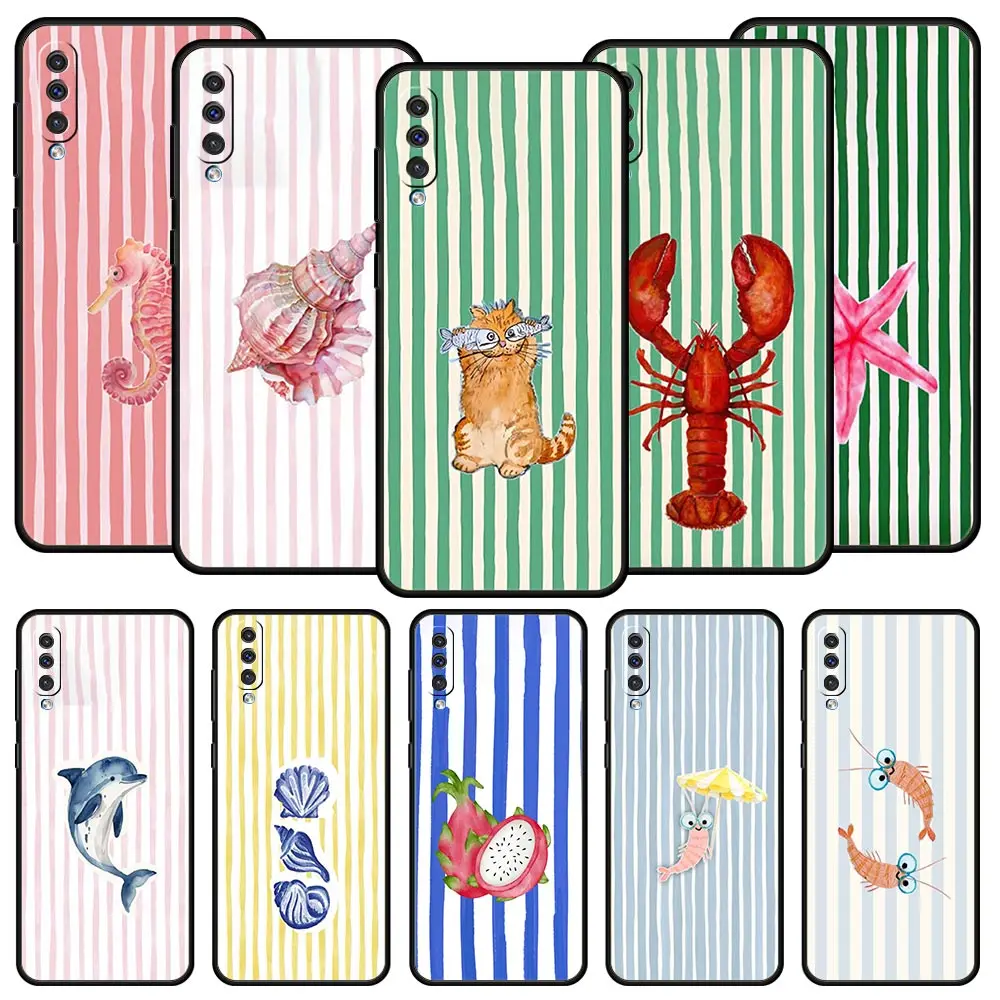 Colorful Marine Organism Striped Base Case For Samsung A56 A36 A26 A24 A12 A14 A16 A50 A70 A22 A32 A34 A54 A42 A52 5G Cover
