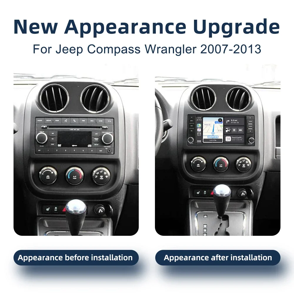 Android 14.0 RDS Stereo Car Radio For Jeep Compass Commander Wrangler 2007-2013 CarPlay 4G WiFi Bluetooth GPS Multimedia Player