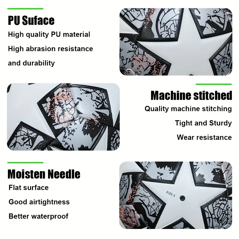 Standard Size 5 Unisex Soccer Ball - Durable Machine-Sewn Wear-Resistant PU Leather Construction, Perfect for Family Fun and Fes
