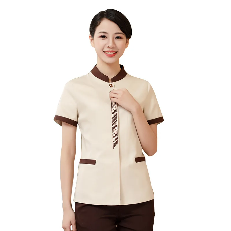 زي عمل تنظيف المول للنساء، كم قصير، مصاحف غرفة الضيوف في الفندق، عمة تنظيف الممتلكات الأرضية، نمط صيفي رقيق