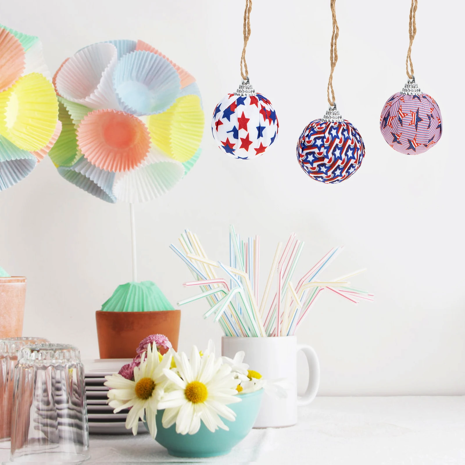 

12 Pcs Holiday Decorations Independence Day Festival Patriotic Spheres Colorful Balls Ornament Usa Hanging Party Supplies