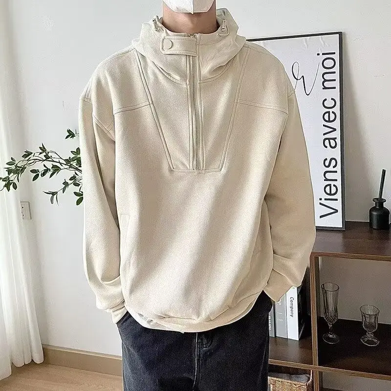 

Zipper sweatshirt solid color spring and autumn American casual loose trendy brand retro hooded jacket pullover trendy top