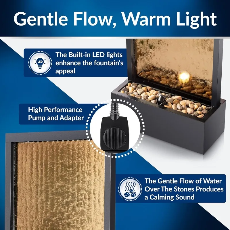 نافورة شلال داخلية وخارجية مقاس 72 بوصة مع أضواء LED ولمسة نهائية برونزية #6