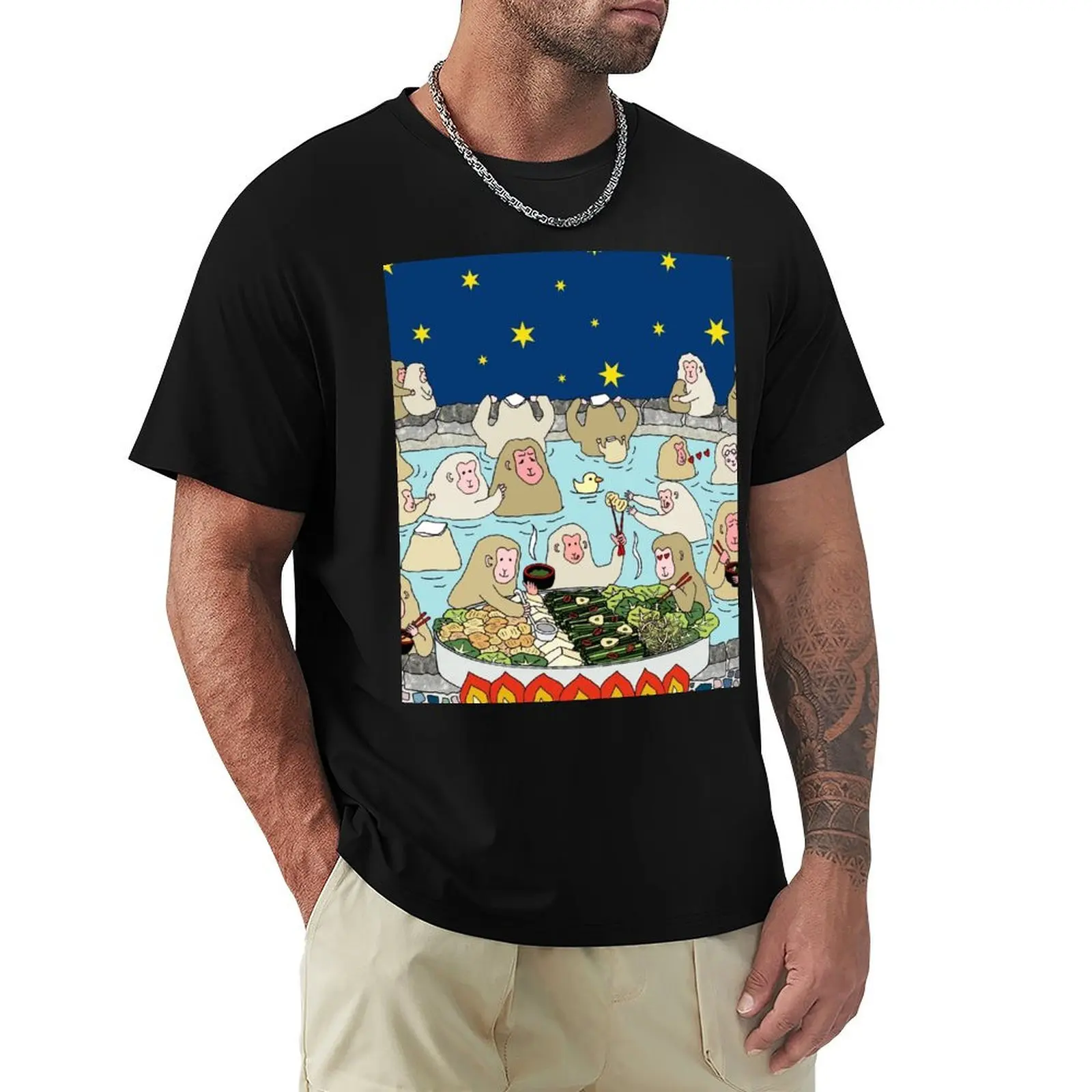 Snow Monkeys in Spa T-Shirt Basic Solid Color Casual Tee Shirt