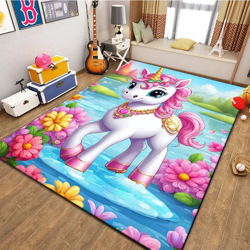 New Rainbow Unicorn Carpet for Girls Room Decor Kids Play Mat Nursery Living Room Rug Toddler Floor Mat Christmas Birthday Gift