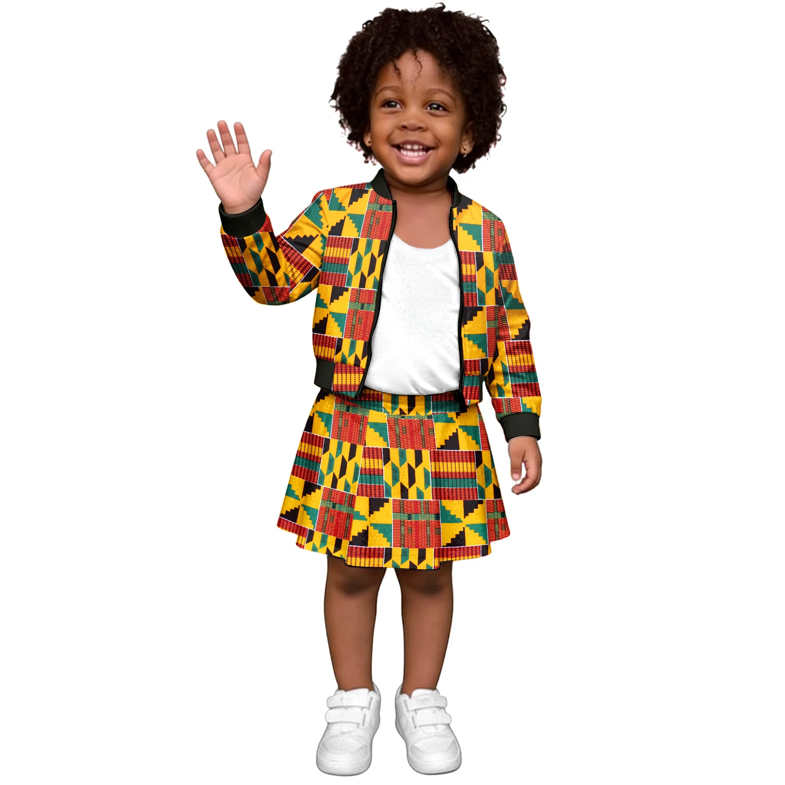 

Детская одежда с принтом Кенте для девочек, африканский наряд Дашики, комплект из анкарской ткани: куртка и юбка для детей, для праздников