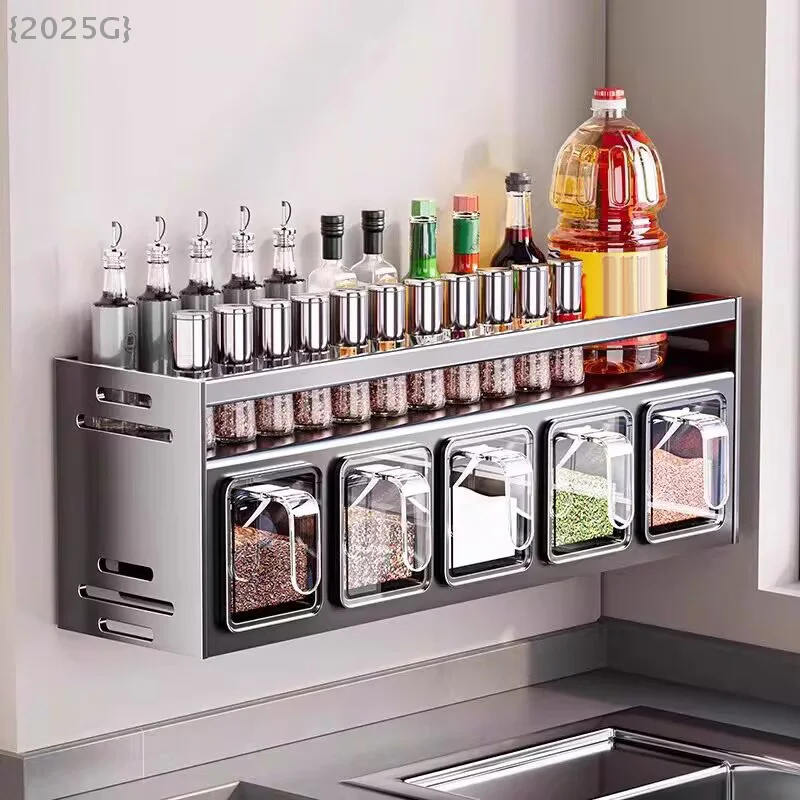 

Stainless Steel Kitchen Spice Rack Wall-Mounted Multi-Functional Spice Rack Box Jar Kitchen Storage Home Organizador