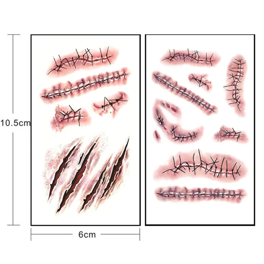3 uds pegatinas pegatinas calcomanías de Halloween cicatriz falsa tatuajes temporales desechables a prueba de agua