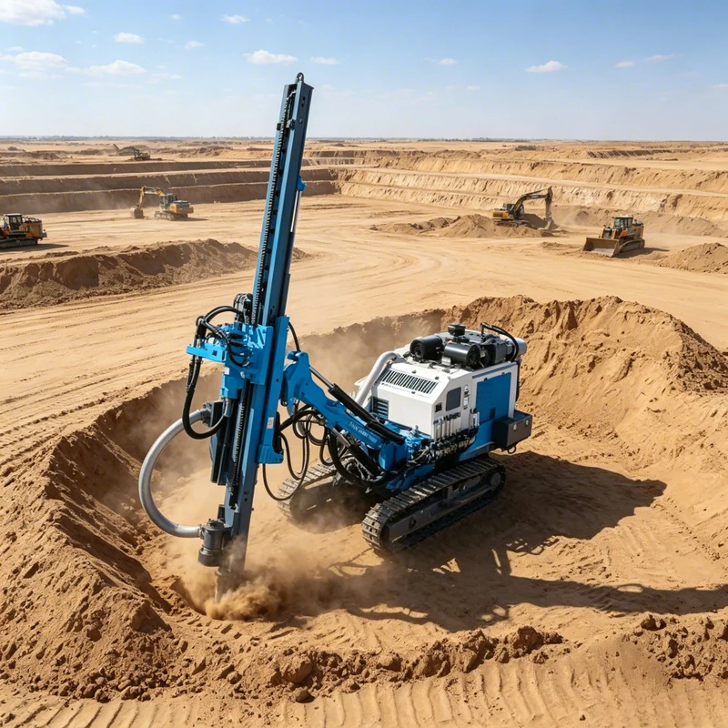 Heavy Equipment Working - Tracked Down The Hole Drill Rig