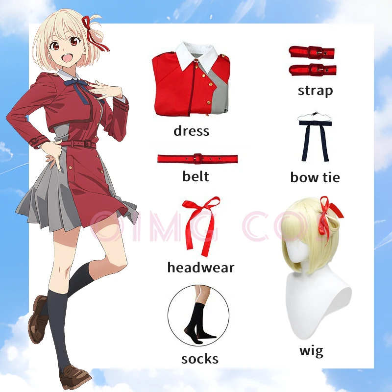 Lycoris Rückstoß Nishikigi Chisato Cosplay Inoue Takina Kostüme Frauen Kleid für Halloween Party Karneval Uniform Perücke Anime