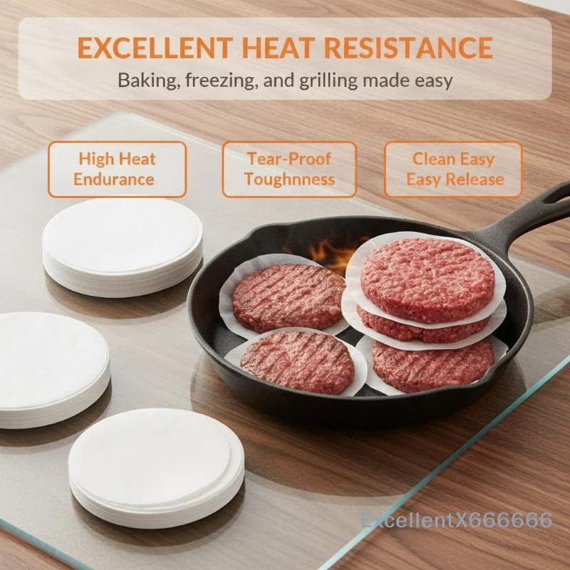 100PCS Disposable Hamburger Patty Separation Pads Round Hamburger Food Pads Paper Non-stick Oil Paper Baking Paper