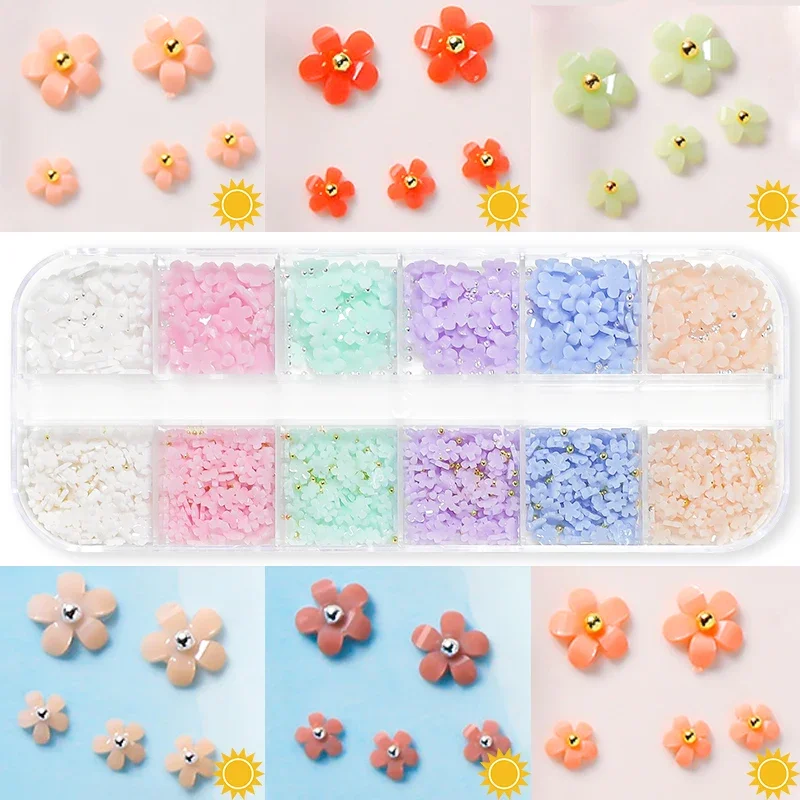 12 Gitter Farbwechsel Acryl Blume Nail Art Dekor lichte mpfindliche Makronen Blümchen 3d Zubehör Kit Nägel Dekoration Lieferungen