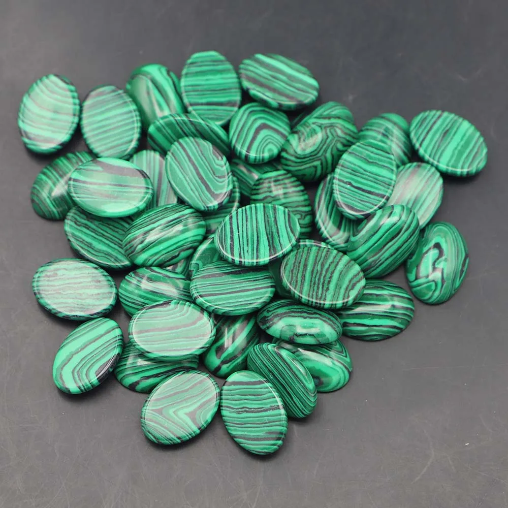 

13x18mm Natural Stone Oval Shape Cabochon Beads Malachite Crystal Jewelry Making Material Clothes Accessories Wholesale 50pcs