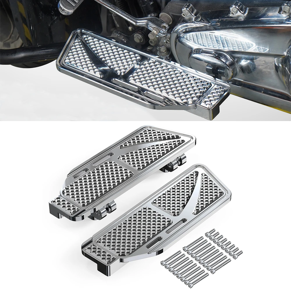 

Chrome Enlarged Rider Footboards Foot Pegs Footrest For Harley Road King CVO Road Glide Street Glide Electra Glide Ultra Limited