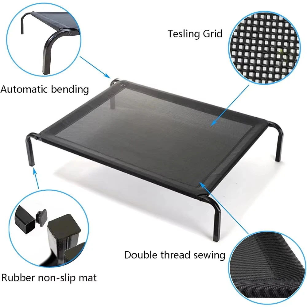 سرير كلب مرتفع مقاوم للماء مع أقدام مضادة للانزلاق، شبكة قابلة للتنفس وقابلة للغسل في الأماكن المغلقة/الخارجية لسرير أريكة الحيوانات الأليفة للتخييم والقطط