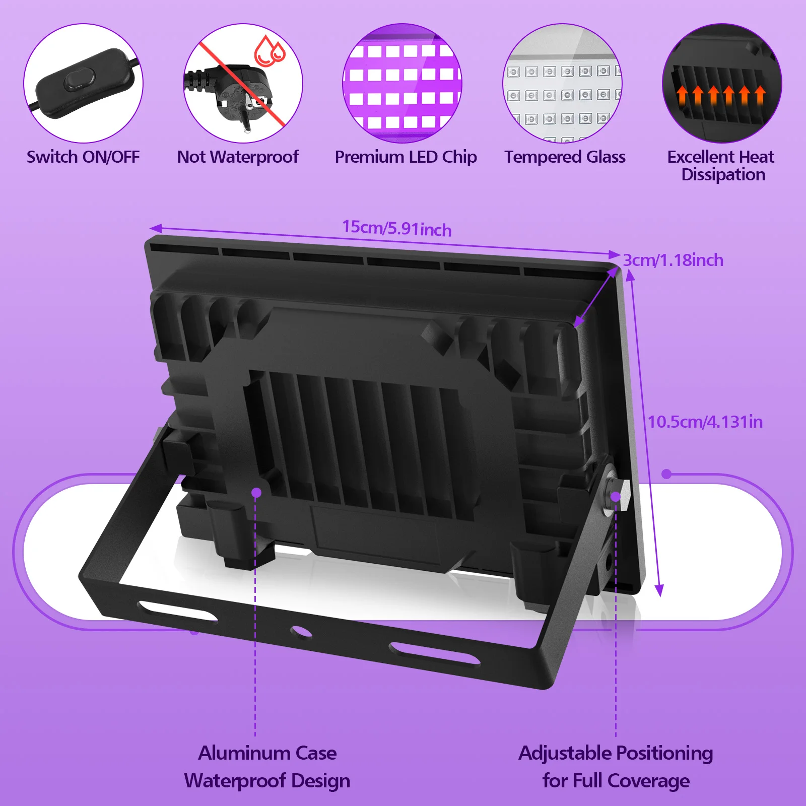 30W EU/UK/US Plug UV LED Flood Light Indoor Outdoor Floodlight 400-405nm Ultraviolet Fluorescent Stage Lamp Party Spotlight