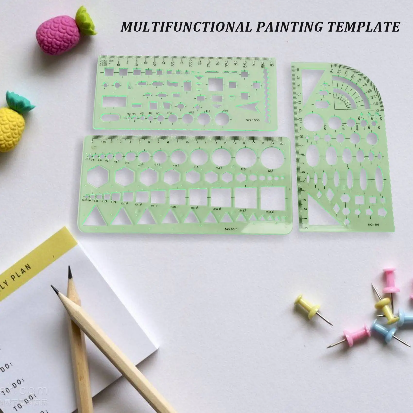 6 Pieces Plastic Measuring Templates Building Formwork Stencils Geometric Drawing Rulers for Office and School,Green