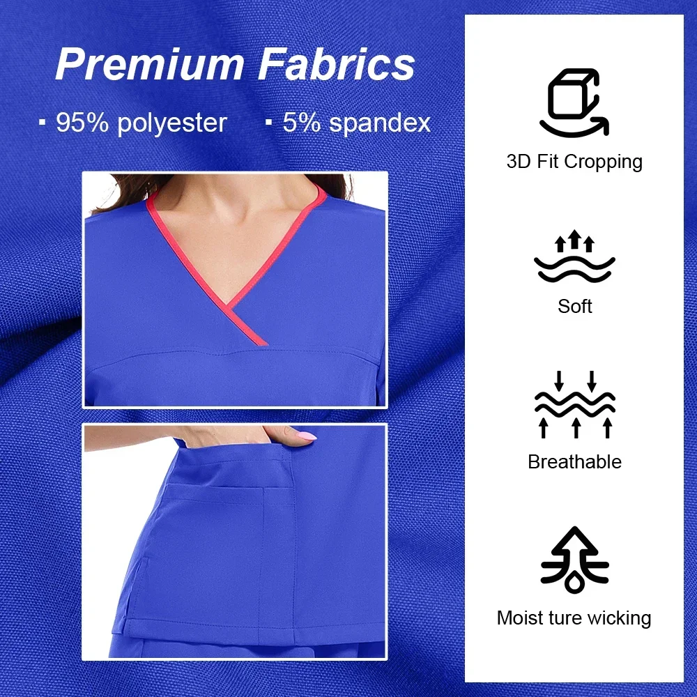 Uniformi mediche dal design unico Set di scrub da donna Top ospedalieri Pantaloni Accessori per infermieri Clinica odontoiatrica Abiti da lavoro per salone di bellezza