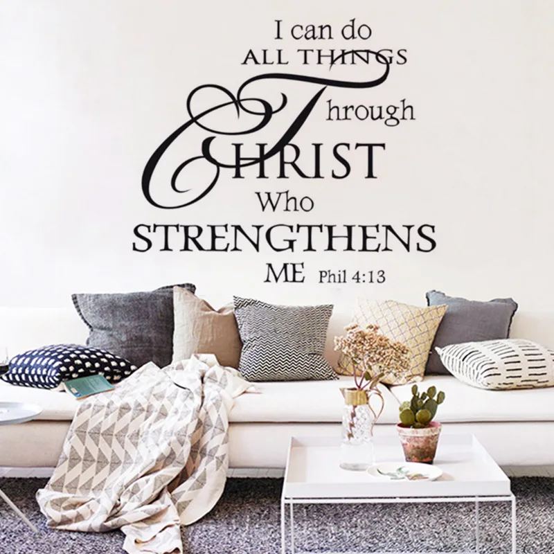 1pc English Wall Sticker I Can Do All Things Living Room Sofa Background Inspirational Wall Sticker