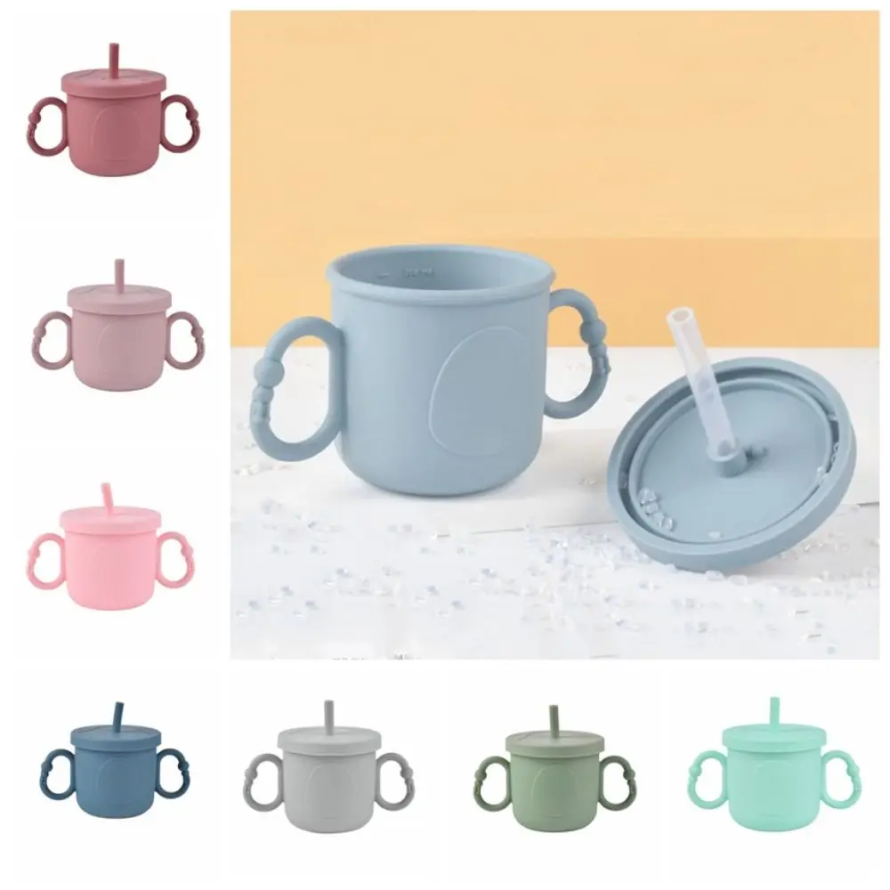 

Silicone Baby Training Cup Portable Double Handle Toddler Sippy Cups 200ml Penguin Print Toddlers Straw Water Bottle
