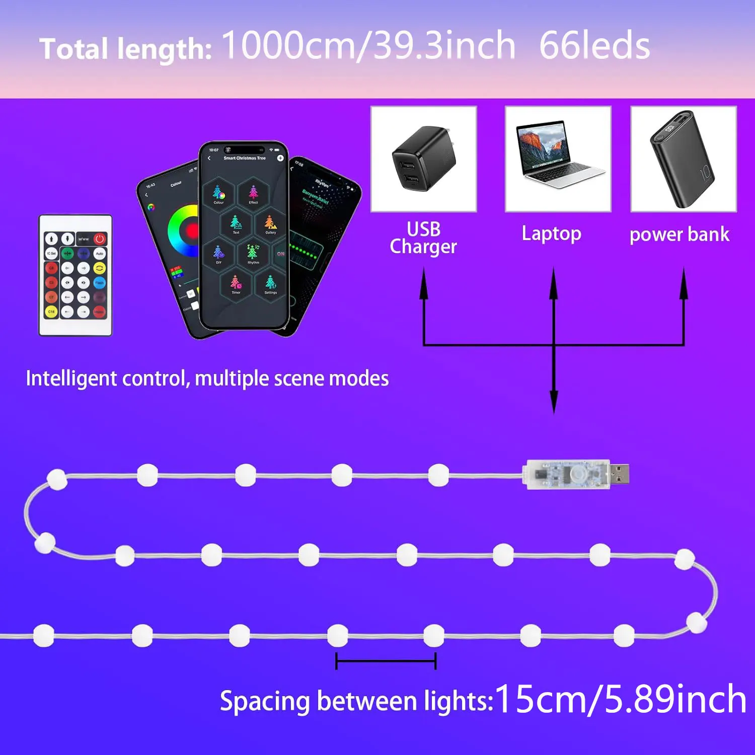 RGB Fairy Lamp ,10M String Light with App & Remote Control Music Rhythm Timer for Halloween Christmas Indoor Bedroom Party Deco