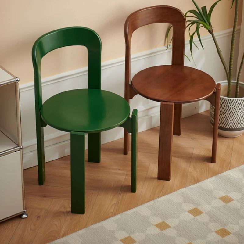 

Designer medieval color cute round chair round simple conference chair cream small apartment backrest solid wood dining chair