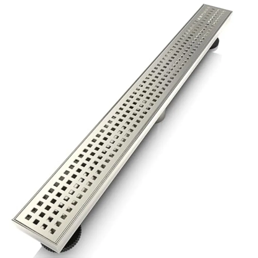 

Линейный душевой трап 36 дюймов, прямоугольный напольный слив с аксессуарами, решетка с квадратным узором, съемная, из нержавеющей стали SUS304