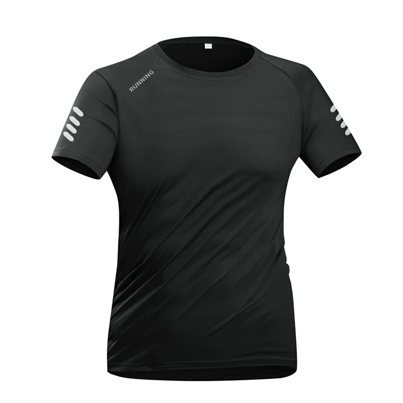 Ice Silk Running T-shirt Reflective Short Sleeve Quick Drying Summer Thin Breathable Fitness Tees Shirt Sportswear Sportsshirt
