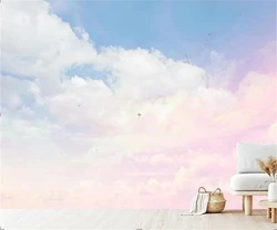 Abstract colorato cielo blu nuvole bianche nuvole rosa nuvole nuvole camera dei bambini personalizzata carta da parati murale 3D carta da parati autoadesiva