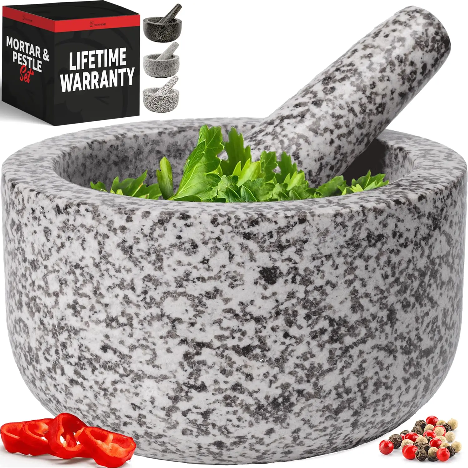 

Набор ступка и пестика из натурального гранита PriorityChef Heavy Duty, 4 чашки резной из натурального гранита, Make Fresh Guacamole, Stone Gr