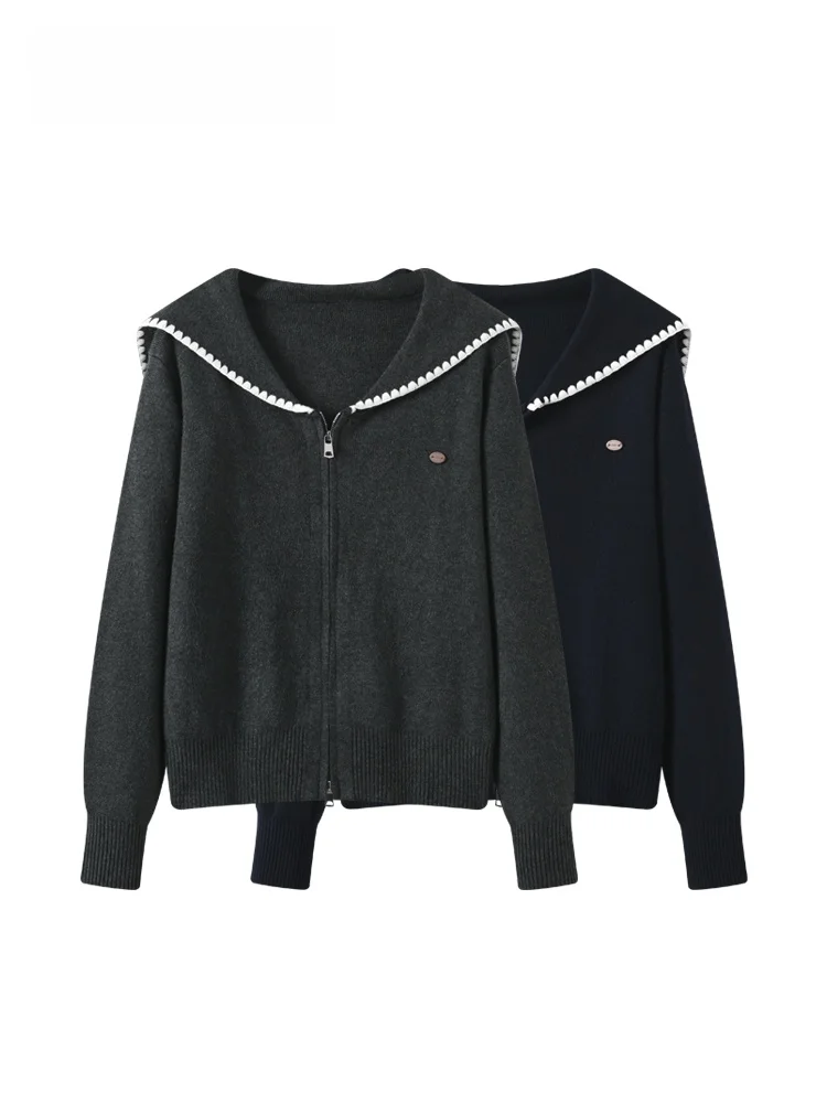 

Loose Long Sve Knitted Sweater Women's plus Size Navy Collar Spring Faion Slimming Comfortable Korean Sle Top