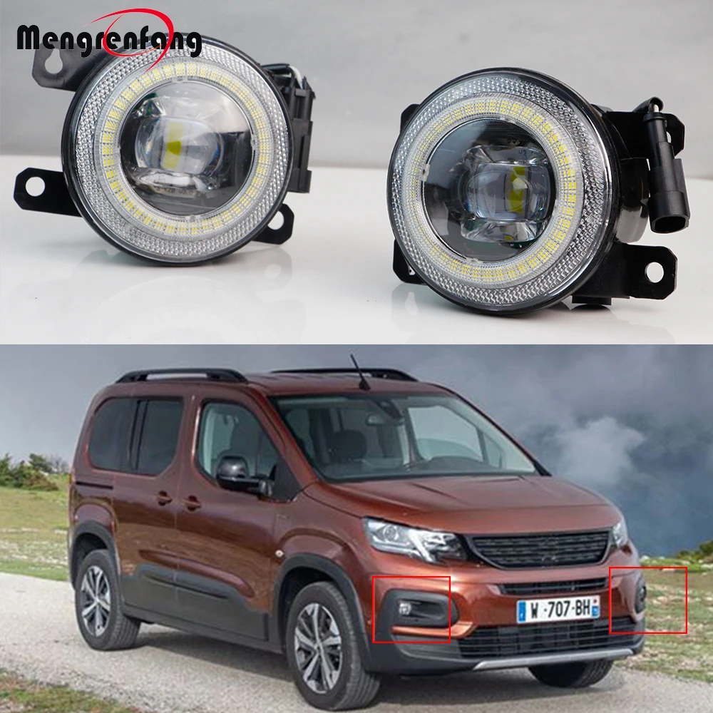 90MM Round Car Angel Eye LED Fog Light Daytime Running Lamp DRL 30W H11 For Peugeot Rifter 1.2 PureTech 110 2018 2019 2020 2021