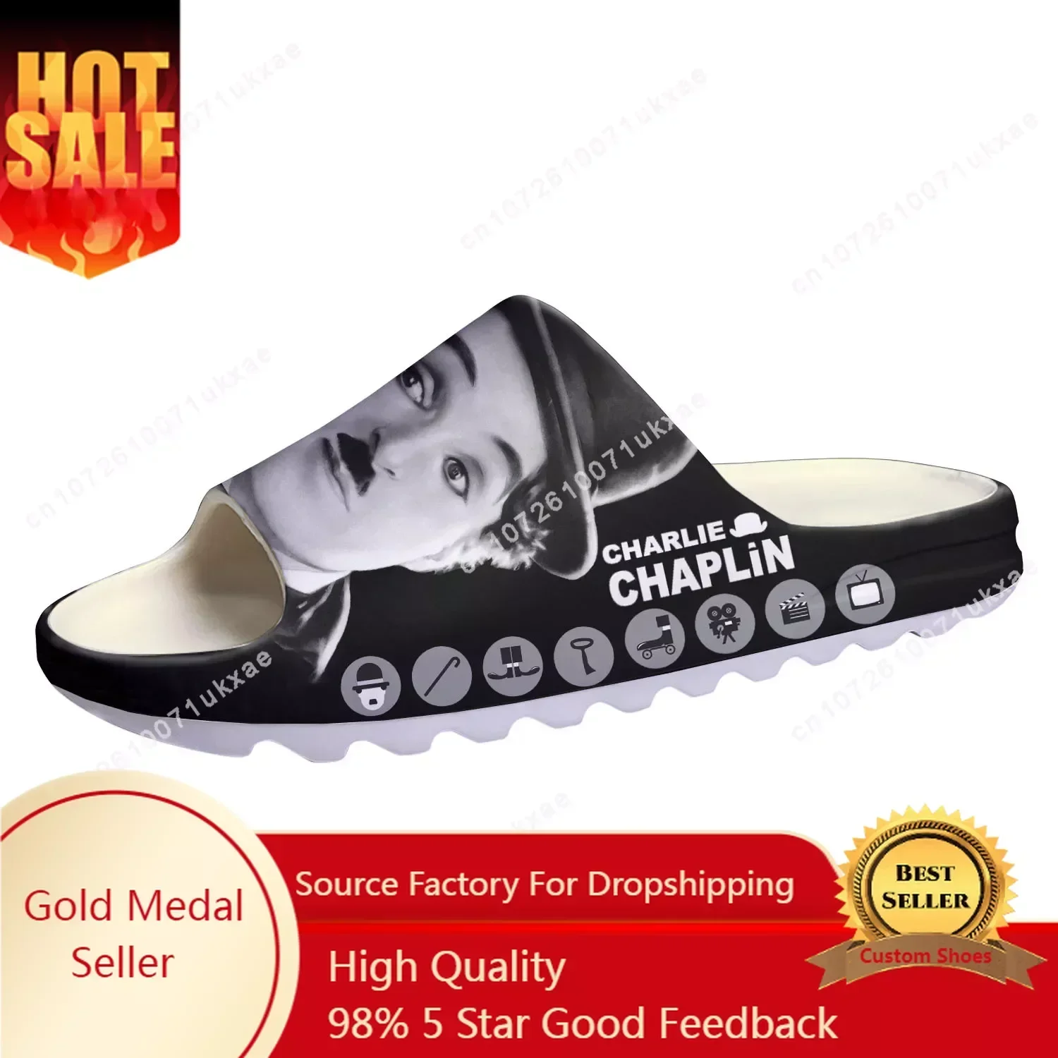 

Charlie Chaplin Soft Sole Sllipers Home Clogs Customized Step on Water Shoes Mens Womens Teenager Step in Sandals