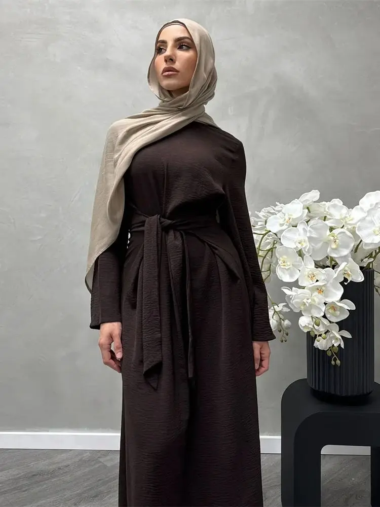 Eid Modest Abaya Dubai Muslim Kaftan Bandage Long Sleeve Maxi Dress Abayas For Women Kebaya Caftan Marocain Robe Femme Vestidos