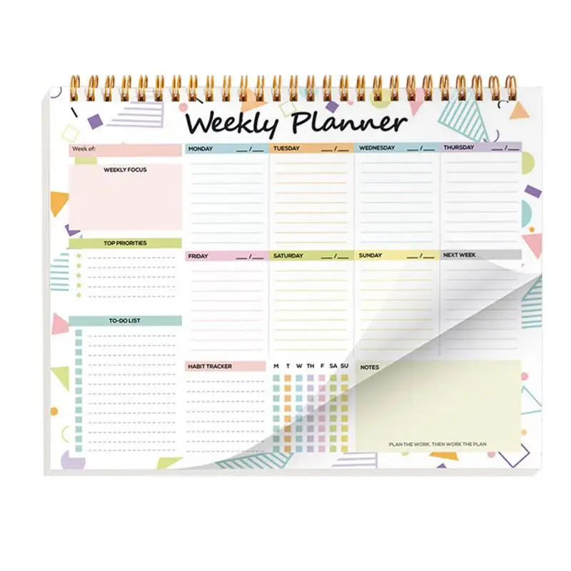 Weekly Planner Notepad Desk Weekly Coil Schedule Notepad Multi-Functional Planning Tool For Travel Study Homework Work And Notes