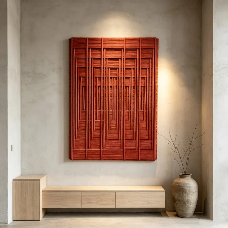 Large Handwoven Rope Wall Art Abstract Geometric Textile Wall Hanging 3D Texture Fiber Art Wall Panel Home Decor