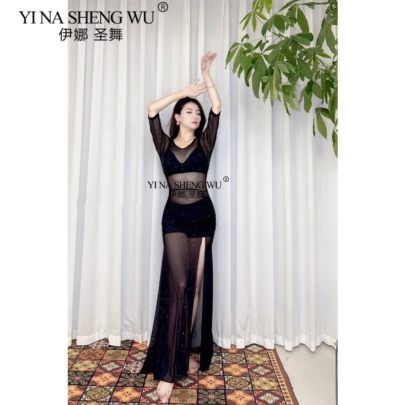 벨리댄스 의상 레오파드 프린트 메쉬 드레스 민속 동양 무용 공연 의상 벨리댄스 발라디 샤비 로브 여성용