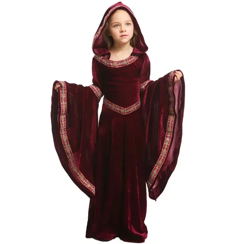 

XT8Halloween Kids Wine Red Vampire Children's Dress Girls' Party Cosplay Performance Costume European Medieval Costum@XT6！