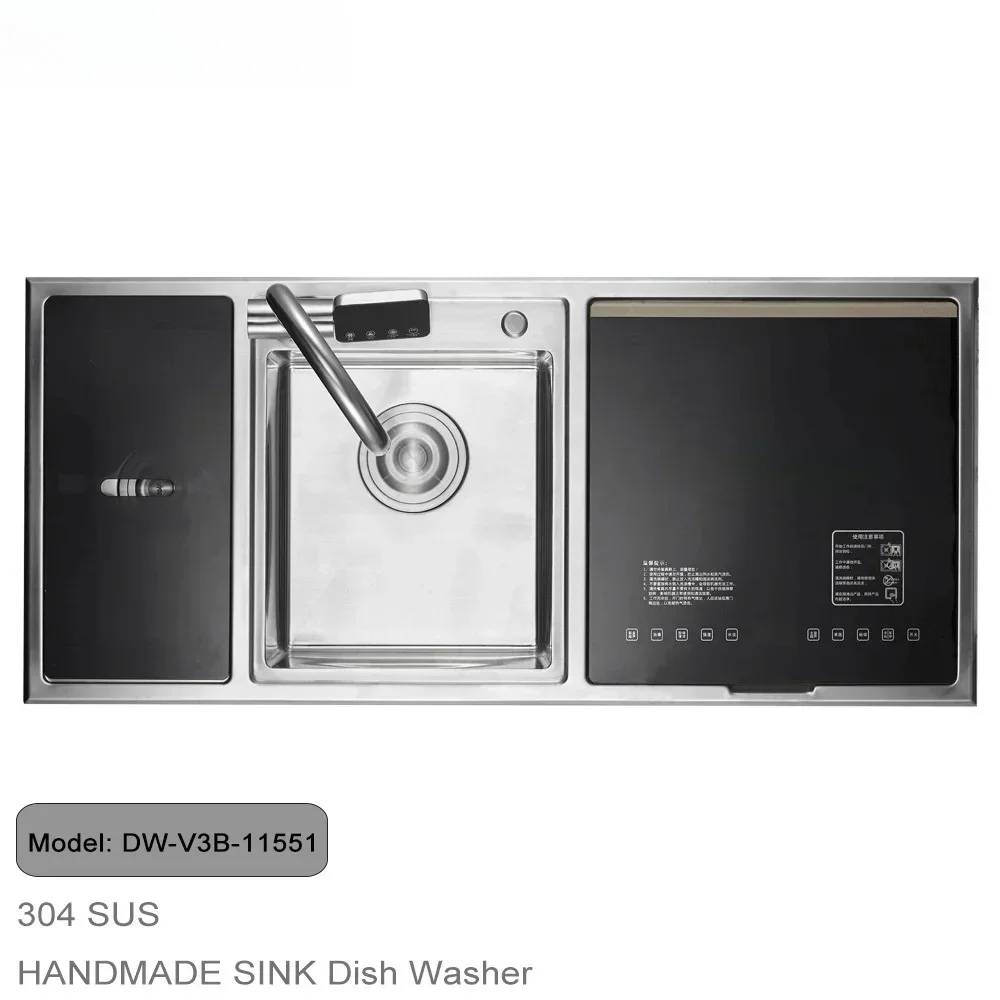 Fácil de operar bancada de aço inoxidável tigela dupla pia de cozinha máquina de lavar louça com rack de secagem