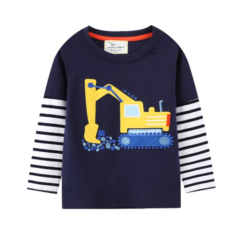 

Jumping Meters 2-7T Long Sleeve Cars Embroidery Boys Tshirts Autumn Winter Children's Clothes Applique Fashion Kids Tops